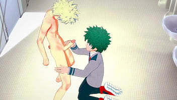 Preview 2 of Paris Moviescom - My Hero Academia Yaoi - Midoriya handjob and fucked by Bakugou in the bathroom - Japanese asian manga anime game porn