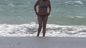 Preview 2 of Letel Datter - My Latin wife,  beautiful 58-year-old mother enjoys the beach,  shows off,  shows her hairy pussy of hers in a bikini,  she masturbates,  intense orgasms,  cumshot on her delicious body