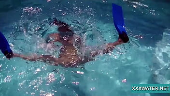 Preview 2 of Busty Mens Bra - Sexy Candy swims and strips nude underwater