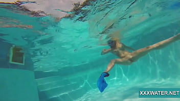 Preview 3 of Busty Mens Bra - Sexy Candy swims and strips nude underwater