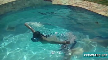 Preview 1 of Busty Mens Bra - Sexy Candy swims and strips nude underwater
