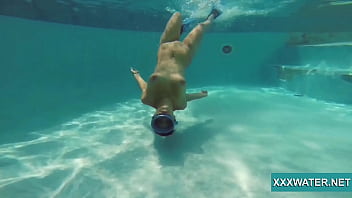 Preview 4 of Busty Mens Bra - Sexy Candy swims and strips nude underwater