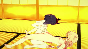Preview 1 of Mom And Girl Orgasm - Genshin Impact Hentai 3D - Sara boobjob with sucking and is fucked by Aether with creampie - Japanese Asian Manga Anime Game Porn