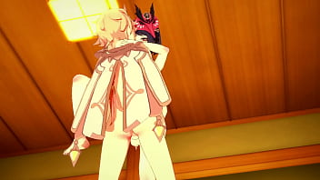 Preview 4 of Mom And Girl Orgasm - Genshin Impact Hentai 3D - Sara boobjob with sucking and is fucked by Aether with creampie - Japanese Asian Manga Anime Game Porn