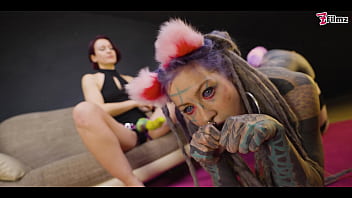 Preview 1 of Milf Tv - I am your bad KITTEN - lesbian STRAP ON roleplay - BDSM,  petplay,  CAT,  ANAL buttplug - goth,  punk,  alt porn - ZF024