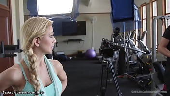 Preview 2 of Mom And Teen With Son - Bound busty fitness instructor fingered