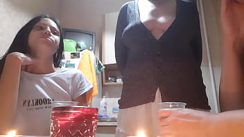 Preview 1 of Sex Dog In Com - Swedish lesbian family romantic dinner turns into sex - Lesbian Illusion Girls