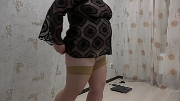Preview 1 of Belly Sucking - Chubby milf shakes her big tits and masturbates her trimmed pussy Homemade fetish from an unusual angle