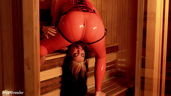 Preview 3 of Cavalgando No Amigo - Lesbian hot rude fuck with deep throat training and horny face fuck latex free porn video - Arya Grander and Dredda Dark