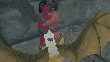 Preview 3 of Stending Rogth Fuck - Dragon Girl Threesom