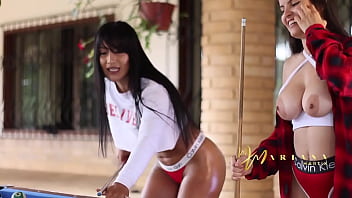 Preview 2 of Israel Creampie Porn - Lesbian show on a pool table - Mariana Martix