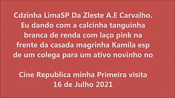 Preview 1 of Cynthia Hill Peeing - CdzinhaLimaSP dando com a calcinha Tanguinha BC laco pink da casada Kamila no cine Republica16072021
