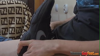 Preview 3 of Gay Beastiality Horse Farm - Aroused twink solo cums on feet