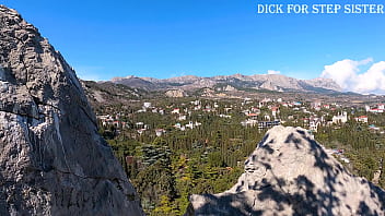 Preview 3 of India Xxx Piyor Hindi - Public erotica,  a girl with a stunning figure shows her magnificent ass against the backdrop of the sea and mountains. DickForStepSister