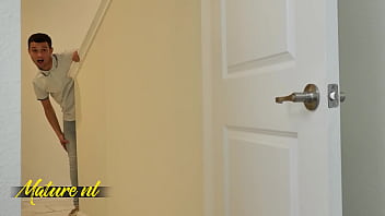 Preview 1 of Sandra Fwesh - Busty Step Mom Caught Her Virgin Son Spying &amp_ Lets Him Creampie