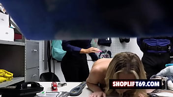 Preview 3 of Indian Teen 720p - Bratty teen shoplifter Tiffany Watson getting fucked by the milf officer Brittany Andrews and her coworker