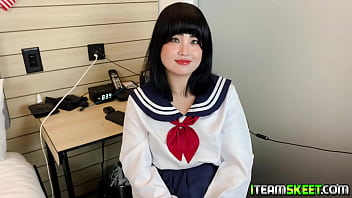 Preview 1 of Skull Fuck Cumshot - Cute asian teen craving for big cock and gets it so fast