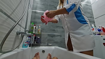 Preview 1 of Grand Mother Porno - FAMILY FANTASY - A nurse jerks off a man&#039_s cock in the bathroom