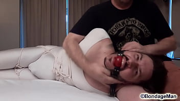 Preview 4 of Ecstasy Pornos - Ronny handgagged in bondage tied up in lycra ballgagged preview