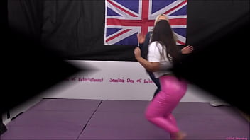 Preview 2 of Hot Aunty S3x - Bra and Panties Match (Strip-Wrestling Match) w,  Loser gets st in a nappy (diaper)!! ~ Chrissy Morgan vs Gabby Montanna ^ FEAT Sophie Smith | (September 2021)