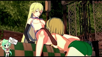 Preview 1 of Xxxeri Hitoduma - Ryuu Lion and Aiz Wallenstein have lesbian sex in the garden - Danmachi Hentai