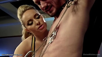 Preview 3 of Wife Shares Husband Ffm Anal - Huge tits MILF femdom canes man