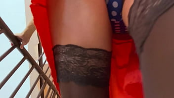Preview 4 of Male Model Magazine - Old lady public underskirt cucumber insertion in pussy thong