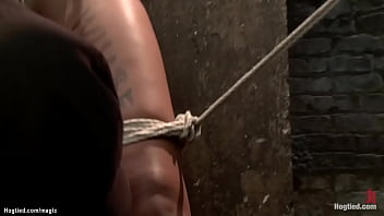 Preview 2 of Aloson Angle - Hogtied slut feet whipped on the floor