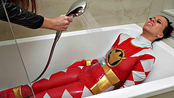 Preview 2 of Veronica Moser Dial A Slut - Lesbian Super heroes Sex Fight - Red Ranger and humiliated