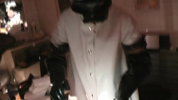Preview 1 of Sneaked Step Moms Bathroom Beeg - Rubbernurse Agnes - Heavy Rubber Clinic Safety Clothing with Gasmask - intensified colon treatment with final cum relief...