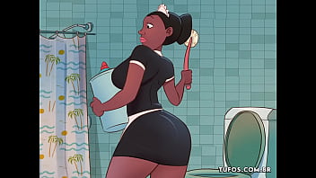 Preview 2 of Gapping Asshole Jamaican - Fudendo o cuzinho da empregada bunduda no banheiro de casa... Esfreg&atilde_o na empregada - Os Sacanas Filminho