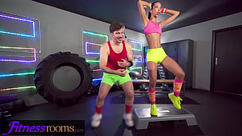Preview 1 of Mom Boys Xxxx - Fitness Rooms Lia Min gym threesome with personal trainer