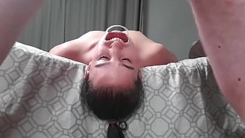 Preview 2 of In The Vip Walk It Out - Upside down piss loving whore laying face down from bed swallows piss in two non identical camera angles