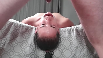 Preview 3 of In The Vip Walk It Out - Upside down piss loving whore laying face down from bed swallows piss in two non identical camera angles