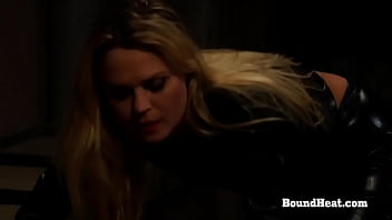 Preview 2 of Brnette Get - Lesbian Madame In Leather Outfit Gives Perfect Massage To Slave