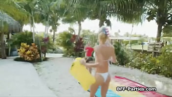 Preview 1 of Throat Swabbing - POV fucking slutty bikini girlfriends