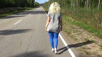 Preview 2 of Cute Black Girlz - Flashing on the street in blue pantyhose