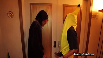 Preview 1 of Real Anal Women - Two guys nailes tranny for halloween