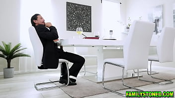 Preview 2 of Spy Hommade - Stepdad commands stepdaughter to service his cock under table