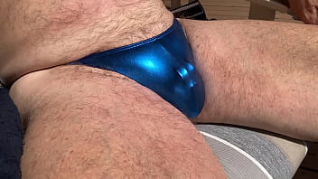 Preview 2 of Lady Shy - Metallic Blue Thong chastity cage