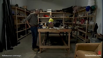 Preview 2 of Son Jerks For Mom In Kitchen - Zip tied hands man fucked by shemale