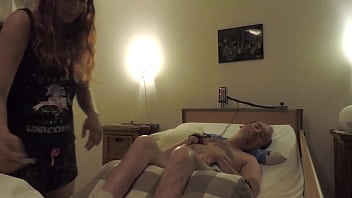Preview 1 of Arabian Xxx Hijab Pora - Niece undressing her handicapped uncle and gives him a blowjob after a sleepover