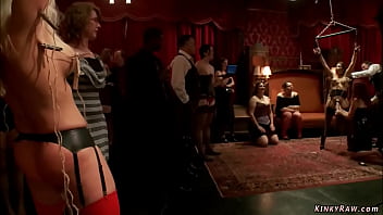 Preview 1 of Guy Touching Guy Forced Gym - Busty slaves taking big dick at party