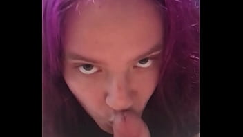 Preview 1 of Vm In Mouth - Purple Haired BBW sucks cock till mouthful