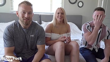 Preview 1 of She Begs Vagina Orgasm - Sexy Blonde Teen With Big Tits Watches Two Hunks Fuck Before Getting Her Pussy Smashed!