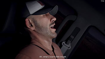 Preview 3 of Peluda Miedo - Guy sucked hard off an adult man and took cum in his mouth in a car,  animation from the game