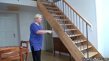 Preview 2 of Biharan - Huge boobs blonde granny pleases young stranger