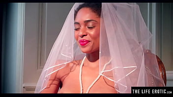 Preview 2 of Scat Slave In Mouth - Ebony bride wears her veil while she fucks herself with a bottle