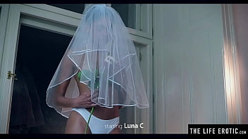 Preview 1 of Scat Slave In Mouth - Ebony bride wears her veil while she fucks herself with a bottle