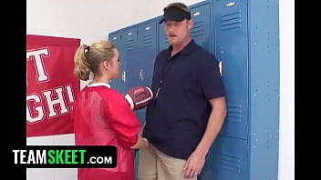 Preview 2 of Best Seller Porno 2017 - Sweet And Cute Teen Blonde Wants To Join The Football Squad And Lets The Couch Tries Her Out